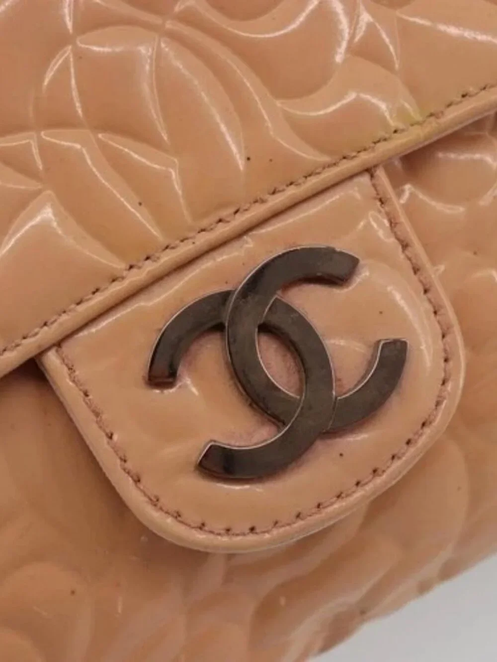 CHANEL Chain Shoulder Bag Patent Leather Pink Silver CC Auth bs34632A